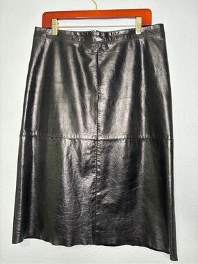 GAP Y2K Vintage Genuine Leather Black A-line Midi Skirt 12